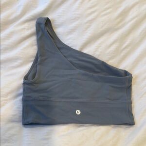 Gray one shouldered long line sports bra from Lululemon